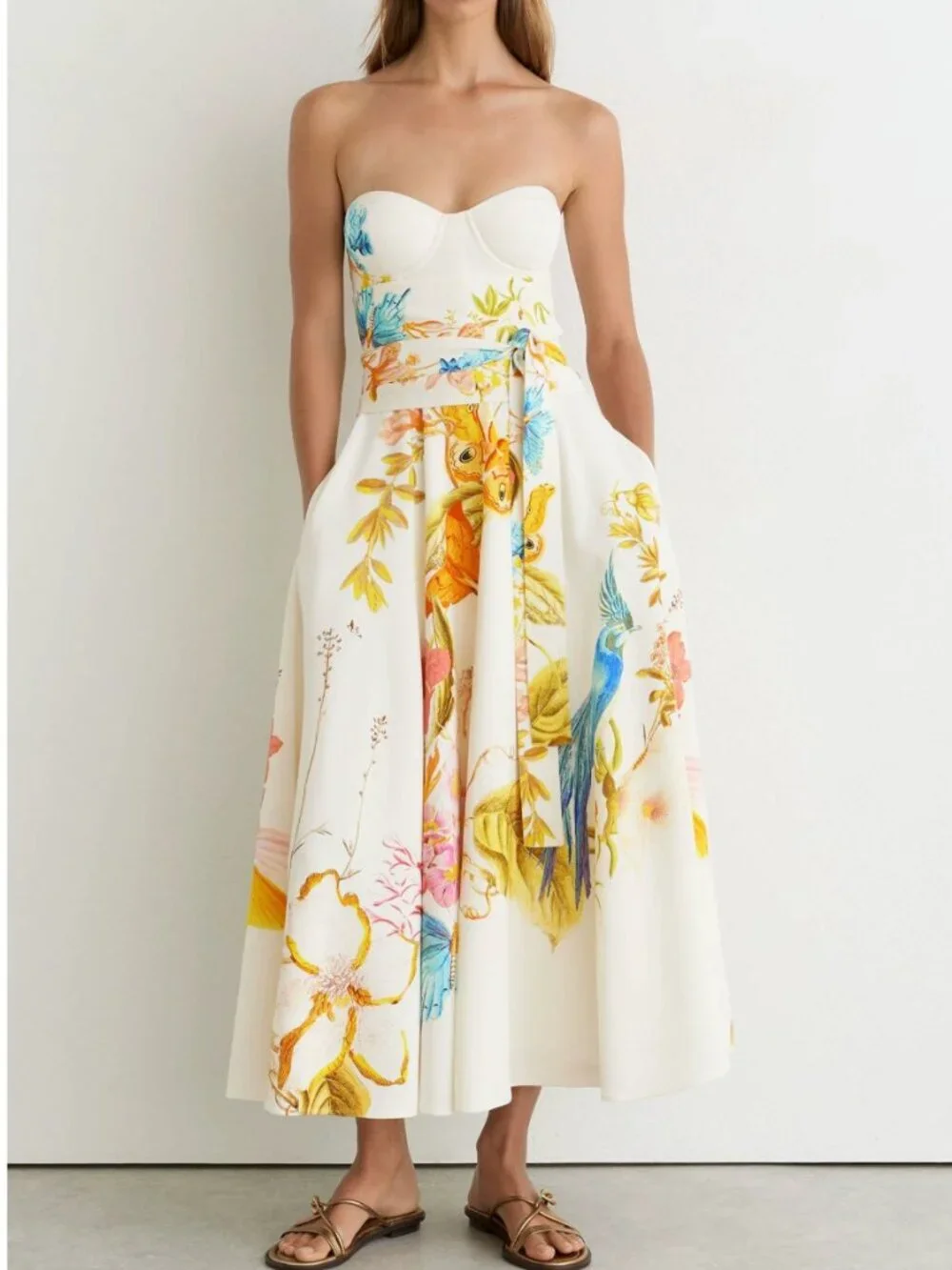 Reiss Anisa Midi Dress Ivory Floral NYBG Printed Bustier Cocktail Vacation - Picture 1 of 13